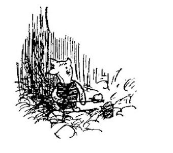 In this drawing, we see Piglet standing at the bottom of the Very Deep Pit.