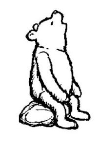 A drawing shows Pooh sitting on a stone, singing.